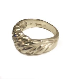 Carved Cut Out Design Ring 6.5 Solid White Gold